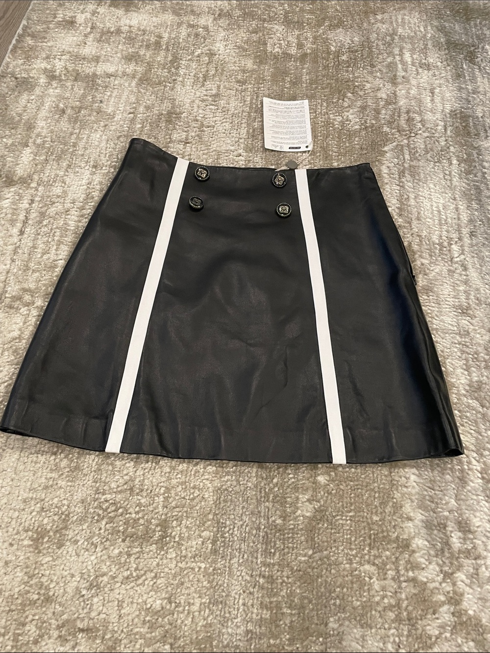 Sandro brand new genuineLeather Mini Skirt with White Stripe Accents